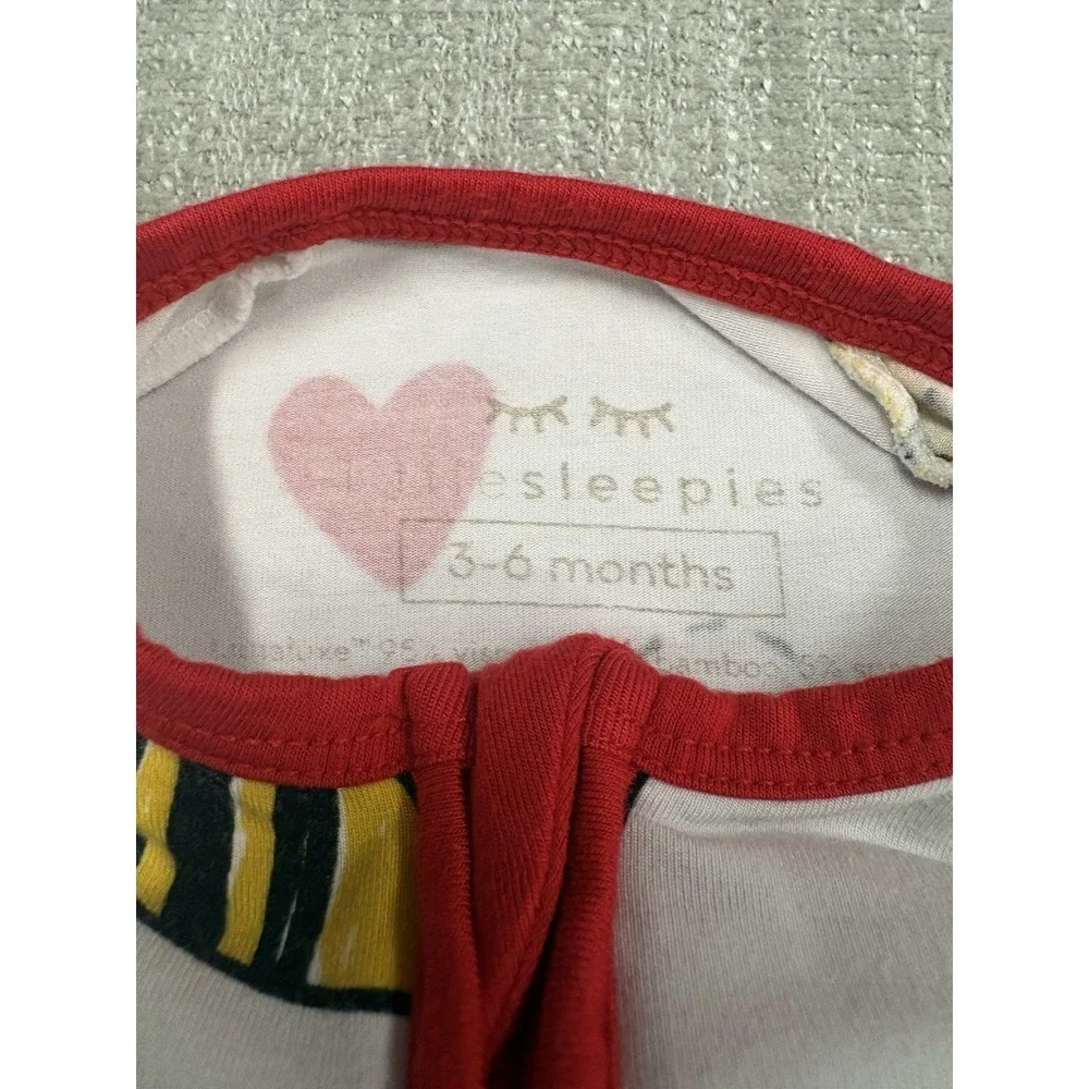 Little Sleepies Bee Mine Bamboo Pajama Zippy Size 3/6 Months Red / White Bees